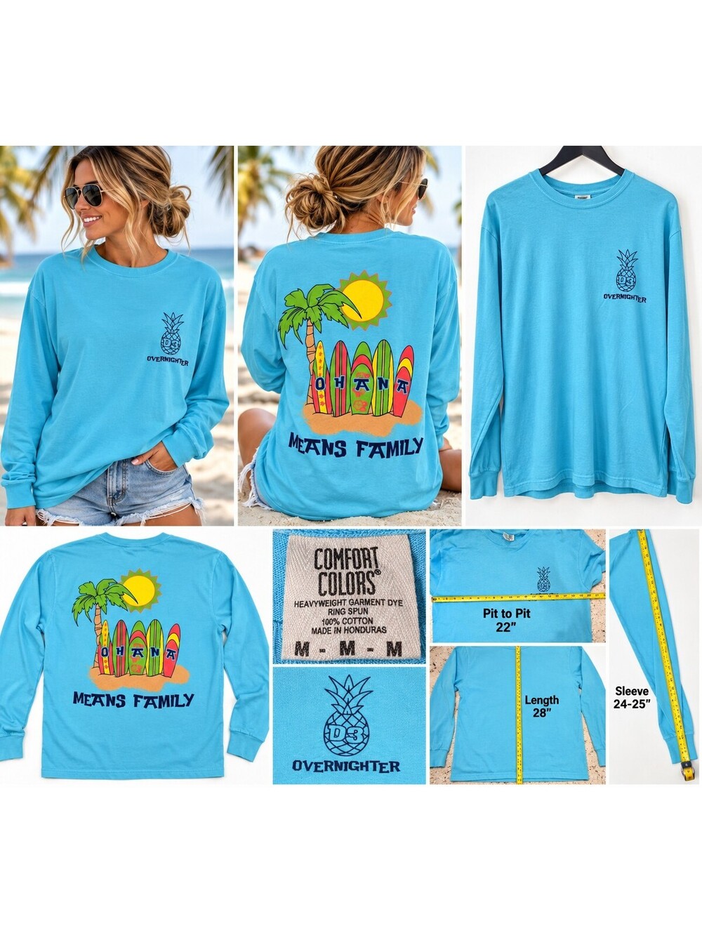 Comfort Colors D3 Overnighter Ohana Surfboard Long Sleeve Shirt Blue M